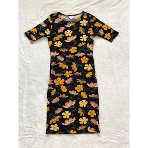 Lularoe Womens XS Floral Multicolor Short Sleeve T Shirt Pencil Dress Casual